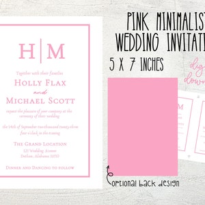 Pink Minimalist | Wedding Invitation | Editable Instant Download