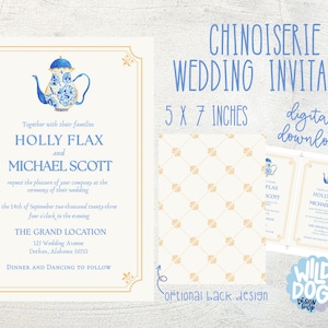 Chinoiserie | Millennial Blue and Gold | Wedding Invitation | Editable Instant Download