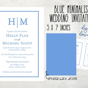 Blue Minimalist | Wedding Invitation | Editable Instant Download