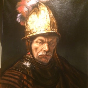 The Man in the Golden Gilt Helmet after Rembrandt 24 x 30&quot;, completed oil painting