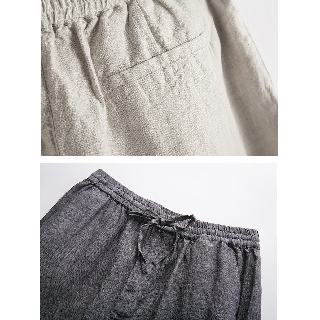 Men loose straight leg opening pants/Men pure linen pants/Men | Etsy