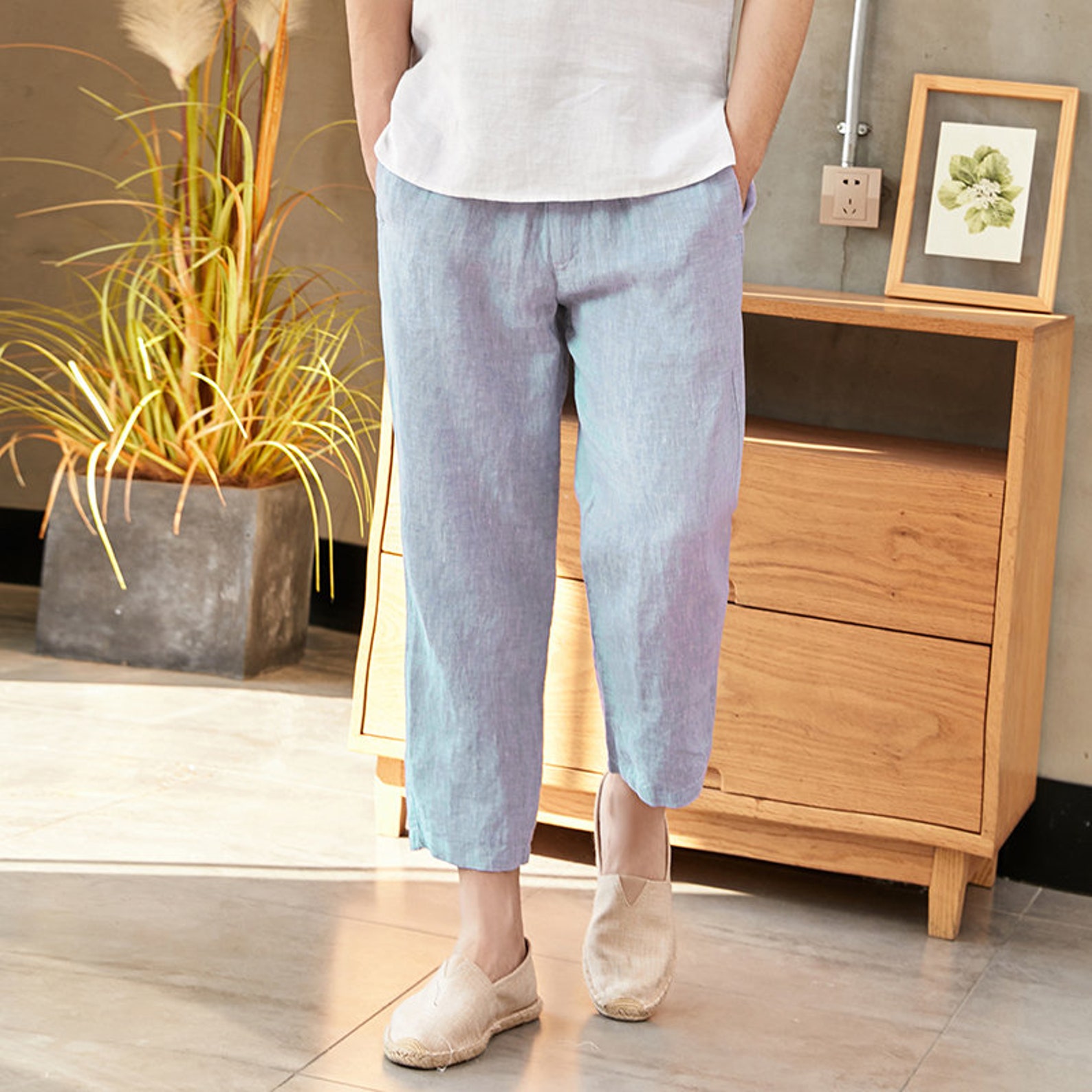 linen cropped pants