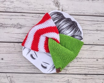 Knitted ear warmers, Grinch, Grinch inspired, winter accessories, Christmas, double layered, adult/teen, turban style, headband, twist