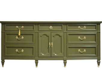 Mid Century French-Inspired Sideboard with Louis XV Brass Hardware by Dixie - Newly Painted