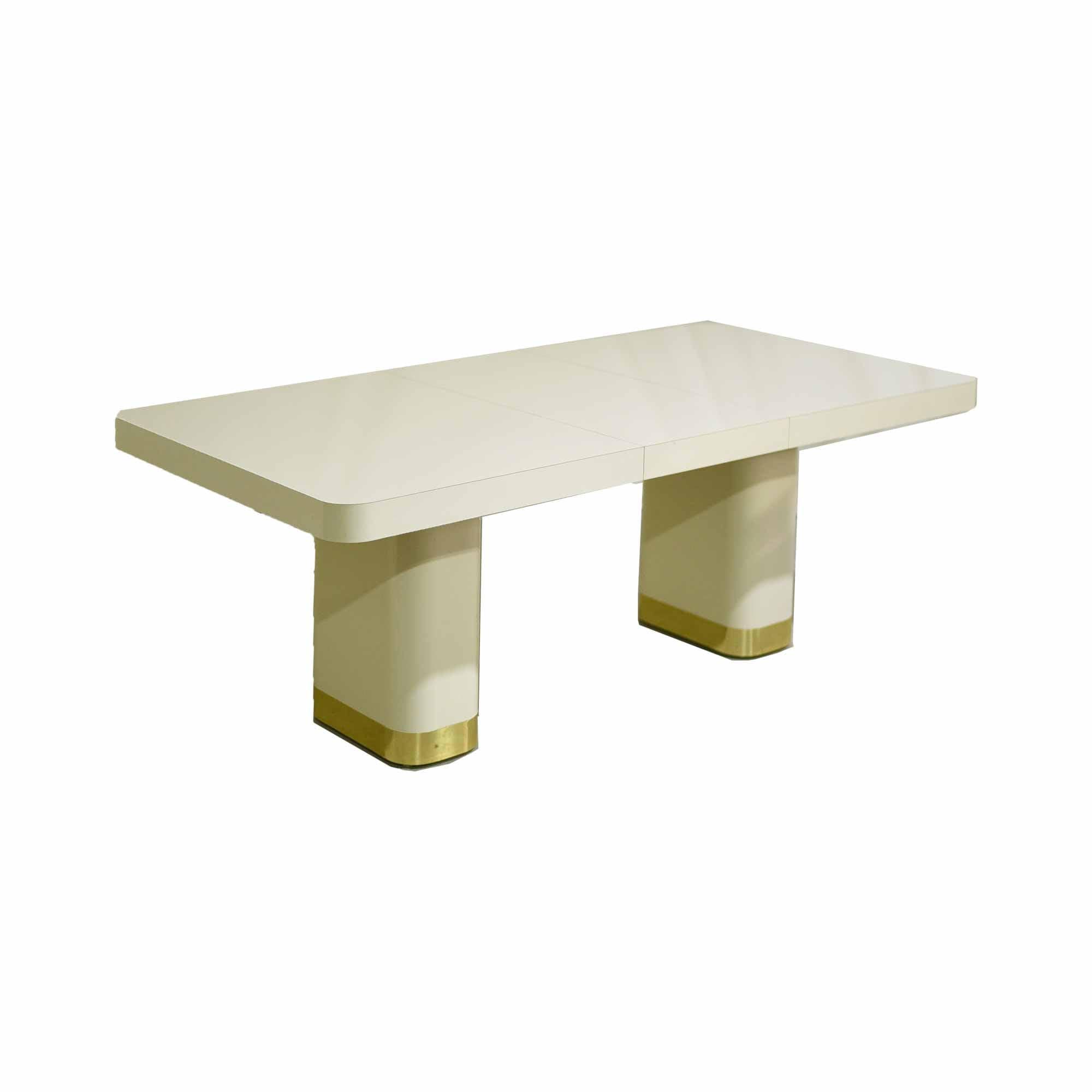 1990s Modern Formica and Brass Pedestal Base Cream Dining Table by Contemporary Mica Inc.