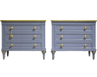 Mid Century French Side Tables by Karges in Blue a Pair - Newly Painted