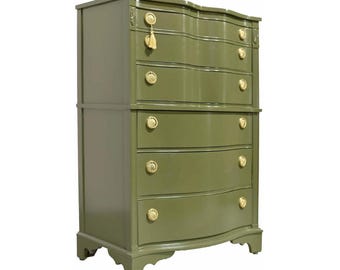 Mid Century Regency Style Mahogany Serpentine Highboy in Green - Newly Painted
