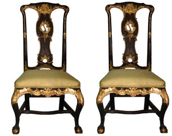 19th Century Antique Giltwood French Chairs Clawfoot Silk Upholstery - a Pair