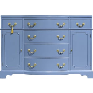 Mid Century Colonial Revival Style Curve Front Buffet in Blue - Newly Painted