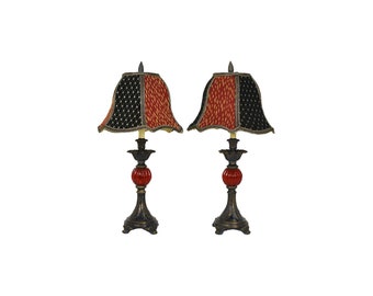 Mid Century Metal and Lucite Velvet Shades Table Lamps - a Pair