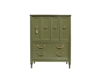 1970s Transitional Highboy Dresser by Henredon in Green - Newly Painted