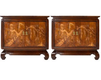 1970s Chinoiserie Carved Relief Two Door Chests - A Pair