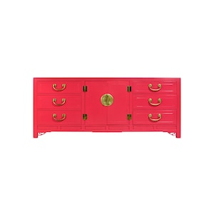 Mid Century Chinoiserie Sideboard or Dresser in Pink by White Furniture - Newly Painted