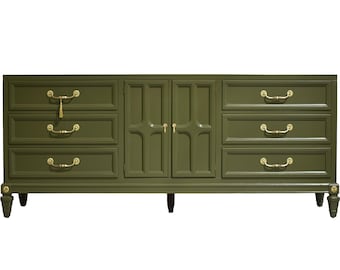 Mid Century Traditional Dresser Sideboard by Union National Jamestown NY in Green - Newly Painted