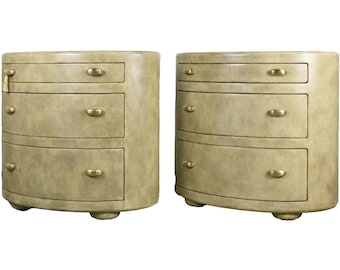 1980s Art Deco Faux Shagreen Oval Chests by Maitland Smith - A Pair