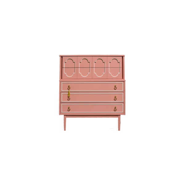 Mid Century Highboy Chest of Drawers By Dixie Furniture in Pink - Newly Painted