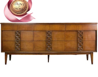 PAINT TO ORDER Mid Century Modern Walnut Dresser by Bassett Furniture