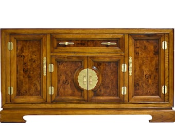 1970s Chin Hua Burl Front Buffet Sideboard by Bernhardt