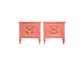 1970s Transitional Pair of Nightstands in Coral Pink - Newly Painted