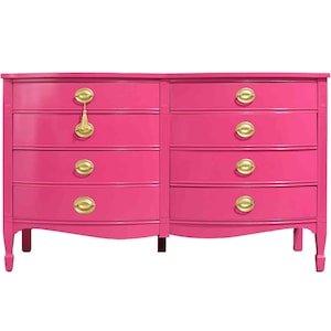 Mid Century Federal Style Bow Front Mahogany Dresser in Pink by Dixie Furniture - Newly Painted
