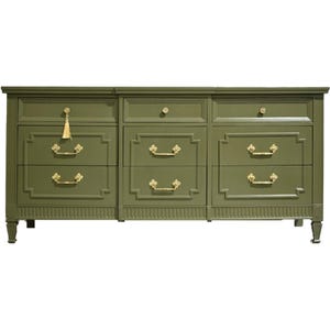 Mid Century Transitional Credenza Lowboy Dresser by Drexel in Green - Newly Painted