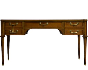 1970s Louis Style Black Leather Top Writing Desk or Vanity