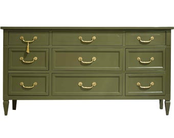 Mid Century Traditional Dresser Sideboard by Mount Airy in Green - Newly Painted