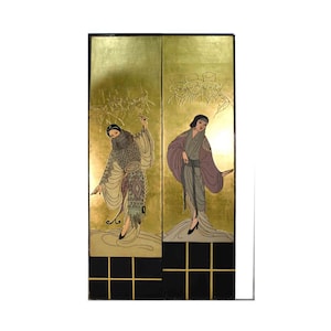 Vintage Art Deco Gold Leaf Bi-Fold Screen Room Divider Style of Erté