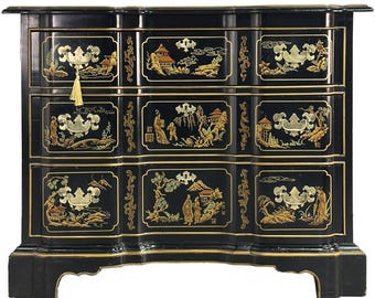 Vintage Chinoiserie Gilt Decorated Blockfront 3-Drawer Chest Et Cetera Collection by Drexel Heritage