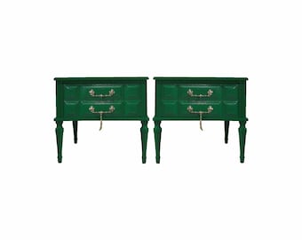 Mid Century Transitional Nightstands in Green - Newly Painted