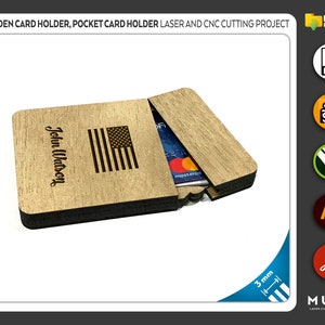 Pocket Card Holder, Wooden Card Holder, Laser cut file, CNC files, dxf, svg, cdr, ai, pdf, Vector Templates, Laser Project, laser svg image 3