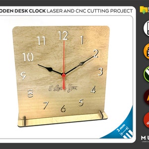 Drewniany zegar na biurko, produkt biurowy, prezent dla współpracownika, plik wycinany laserowo, pliki CNC, DXF, SVG, CDR, AI, PDF, szablony wektorowe, projekt laserowy zdjęcie 3