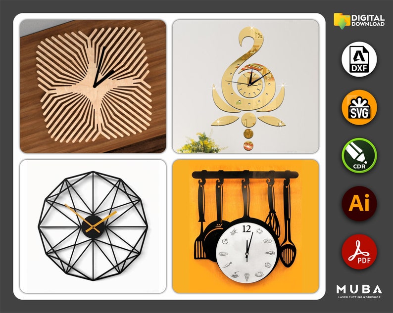 36 Wall Clock SVG Watch Models Wall Decor Clocks DXF Files Etsy