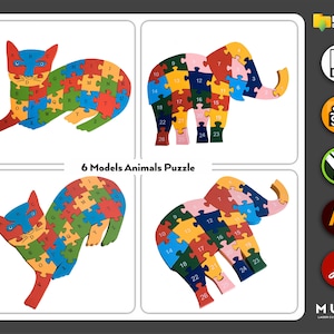 6 piezas de rompecabezas para niños cortados con láser, rompecabezas svg, juego de rompecabezas cortado con láser, juguetes para niños, rompecabezas de animales svg, bebé cortado con láser, archivos Glowforge