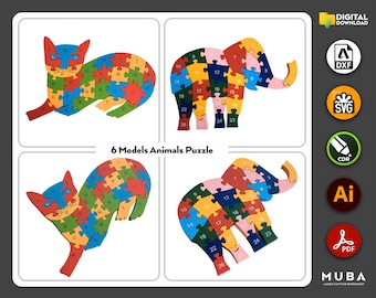 6 pcs Laser Cut Kids Puzzle, Jigsaw Puzzle Svg, Laser Cut Puzzle Set, Kids Toys, Animal Puzzle Svg, Laser Cut Baby, Glowforge Files