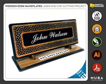 Wooden Desk Nameplates, Personalized Gift, Office, Laser cut file, CNC files, dxf, svg, cdr, ai, pdf, Vector Templates, Laser Project