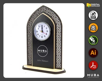 Wooden Desk Clock, Office Product, Co-Worker Gift, Laser cut file, CNC files, dxf, svg, cdr, ai, pdf, Vector Templates, Laser Project