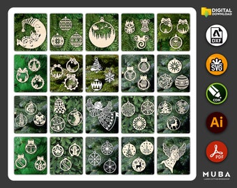 140 Stück Weihnachtsverzierung SVG, Weihnachtsbaumschmuck, Laser Cut Christbaumkugel SVG Bundle, Weihnachtsgeschenk Kugeln Set, dxf svg cdr ai pdf Vektor