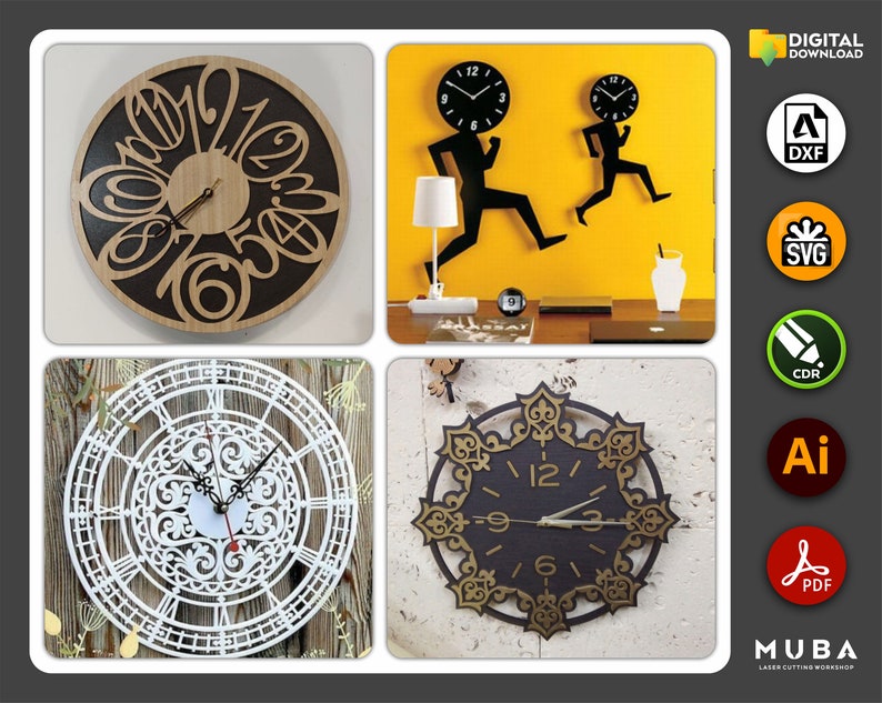 36 Wall Clock SVG Watch Models Wall Decor Clocks DXF Files Etsy