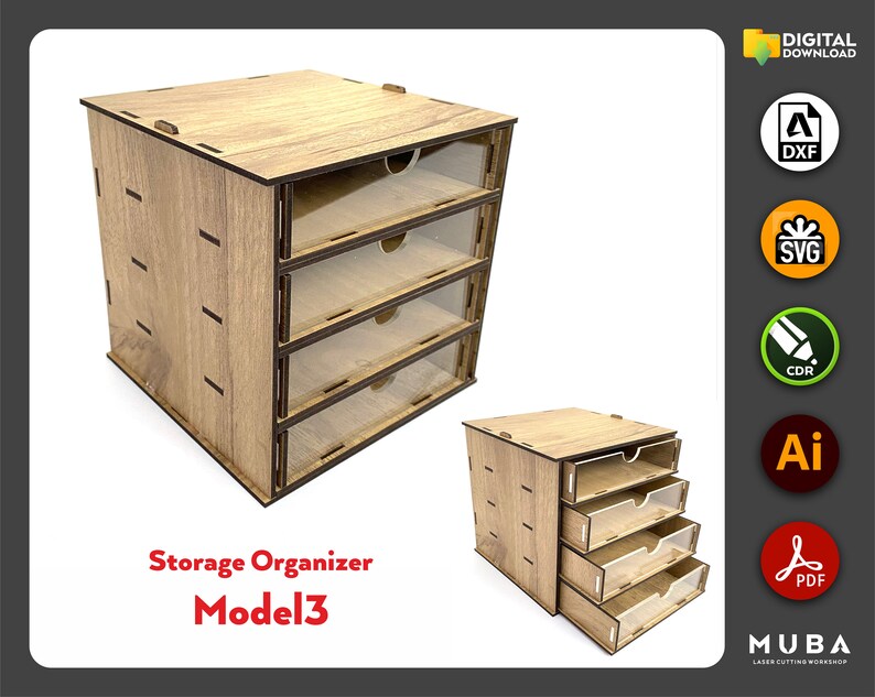 Laser Cut Desktop Organizer SVG Hobby Storage Box Drawer Etsy