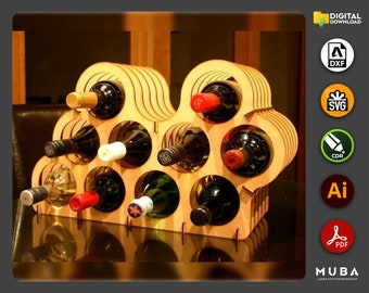 Laser Cut Tabletop Wine Rack, Wine Holder, Wine Standing, Wine Organizer, Svg, Dxf, Pdf, Laser cut file, Cnc Cut, Glowforge Cut, Vector Temp