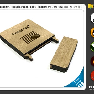 Pocket Card Holder, Wooden Card Holder, Laser cut file, CNC files, dxf, svg, cdr, ai, pdf, Vector Templates, Laser Project, laser svg image 2