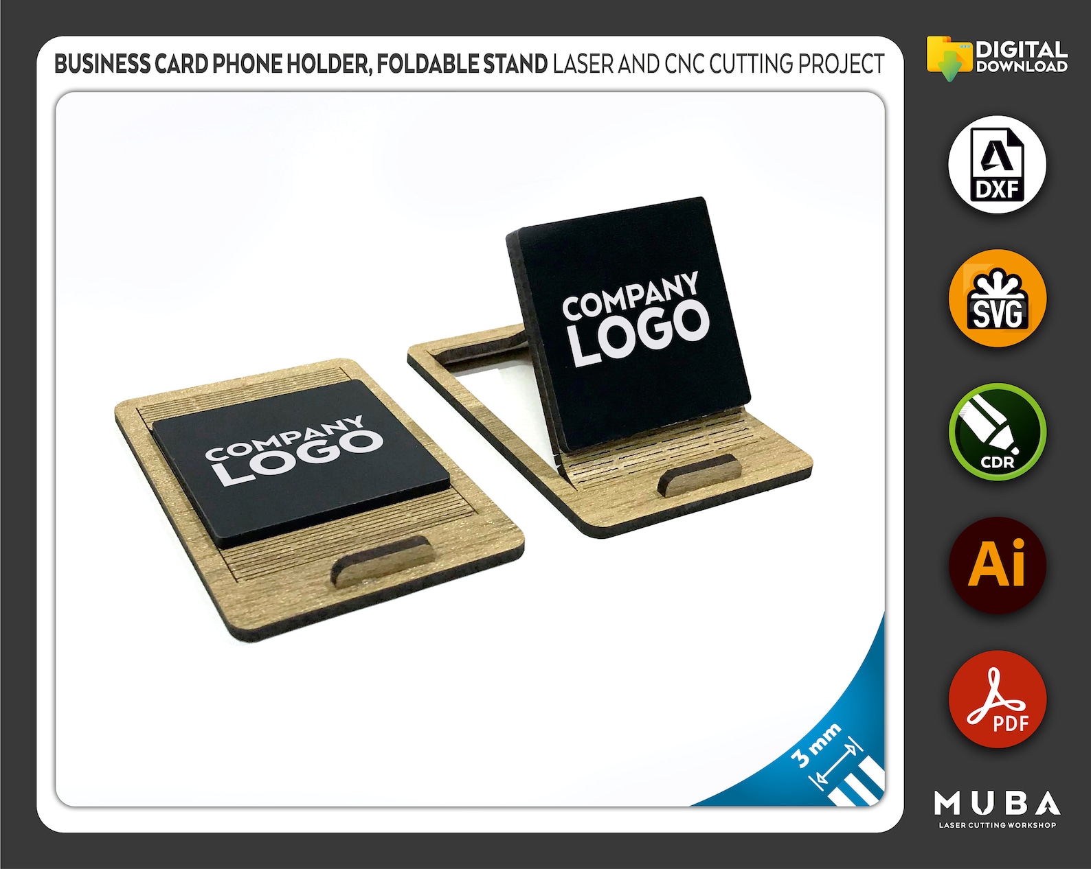 Business Card Phone Holder Foldable Phone Stand 3mm Digital Etsy