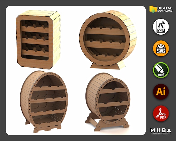 Laser Cut Tabletop Wine Rack Sets, Wine Holder, Wine Standing, Wine Organizer Svg Dxf Pdf Ai Cnc Cut Glowforge Cut Vector Templates
