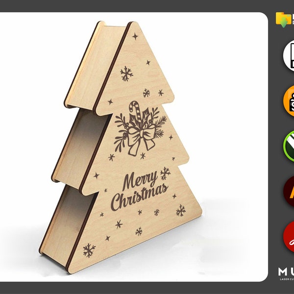 Christmas Tree Box SVG, Christmas Gift Box, Laser Cut SVG, Desk Tree, Christmas Gift Tree, dxf, svg, cdr, ai, pdf, glowforge cut, laser svg