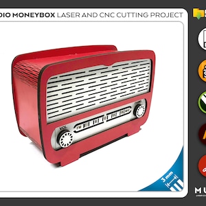 Radio Money Box, Wooden Box Piggy Banks, Laser cut file, CNC cut files, dxf, svg, cdr, ai, pdf, Vector Templates, Laser Project, laser svg