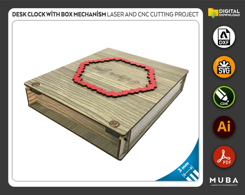 Wooden Desk Clock With Mechanism Box, Laser Cut File, CNC Files, Dxf ...