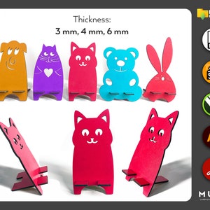 Supporto per telefono animale da 5 pezzi, supporto per telefono, file di taglio laser, file di taglio CNC, dxf, SVG, cdr, ai, pdf, modelli vettoriali, progetto laser, laser SVG