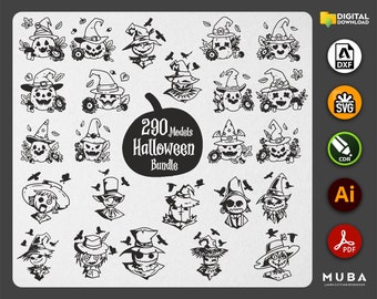 290 piezas HALLOWEEN SVG Bundle, HALLOWEEN Clipart, Archivos de corte SVG de Halloween para Cricut, Archivos de corte de Halloween corte Glowforge, dxf svg cdr ai pdf