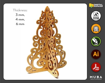 Laser Cut Christmas Tree SVG, Christmas Tree Laser Cut SVG, Desk Tree, Christmas Gift Tree, dxf, svg, cdr, ai, pdf, glowforge cut, laser svg